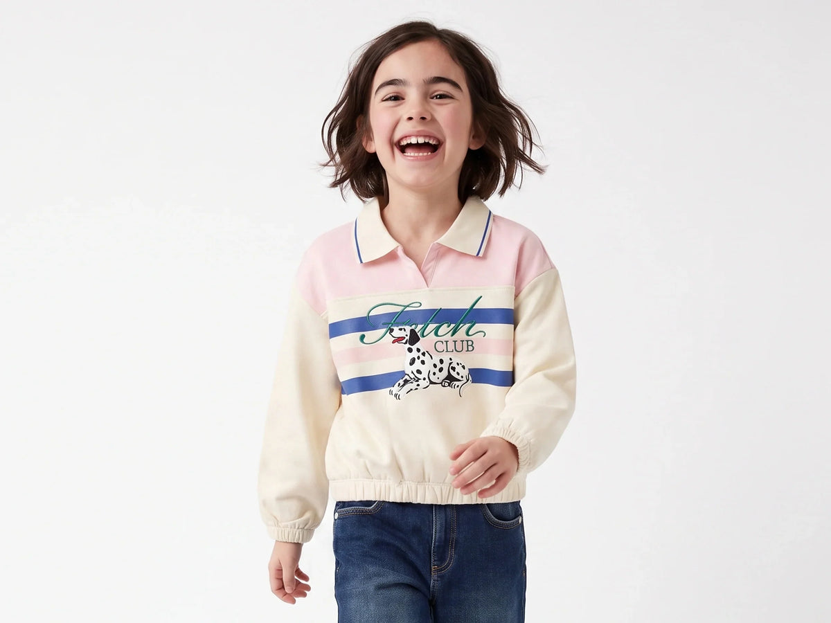 Girls Off White Cotton Knit Sweatshirt Classic