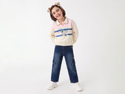 Girls Off White Cotton Blend Fetch Club Striped Polo Sweatshirt