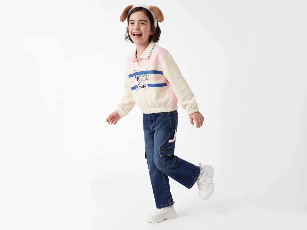 Girls Off White Cotton Knit Sweatshirt Classic