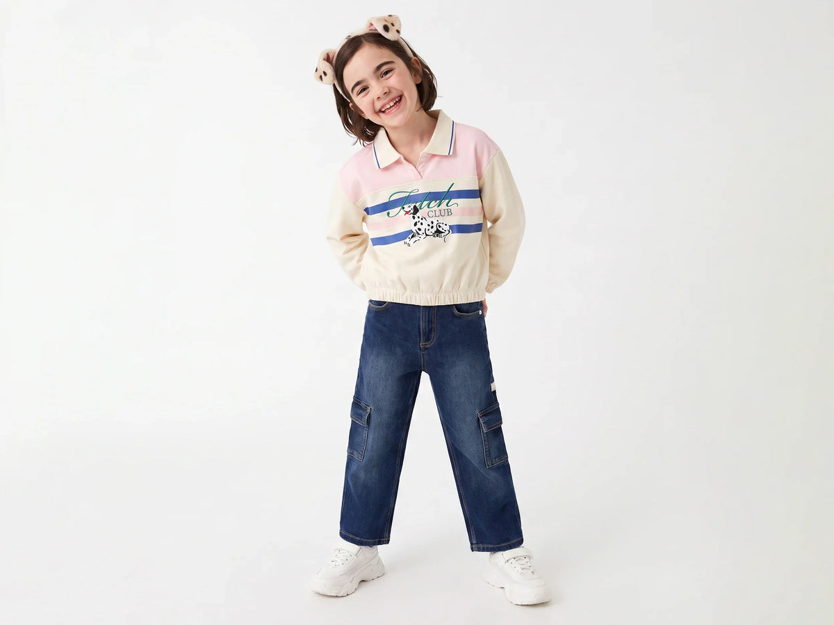 Girls Off White Cotton Knit Sweatshirt Classic