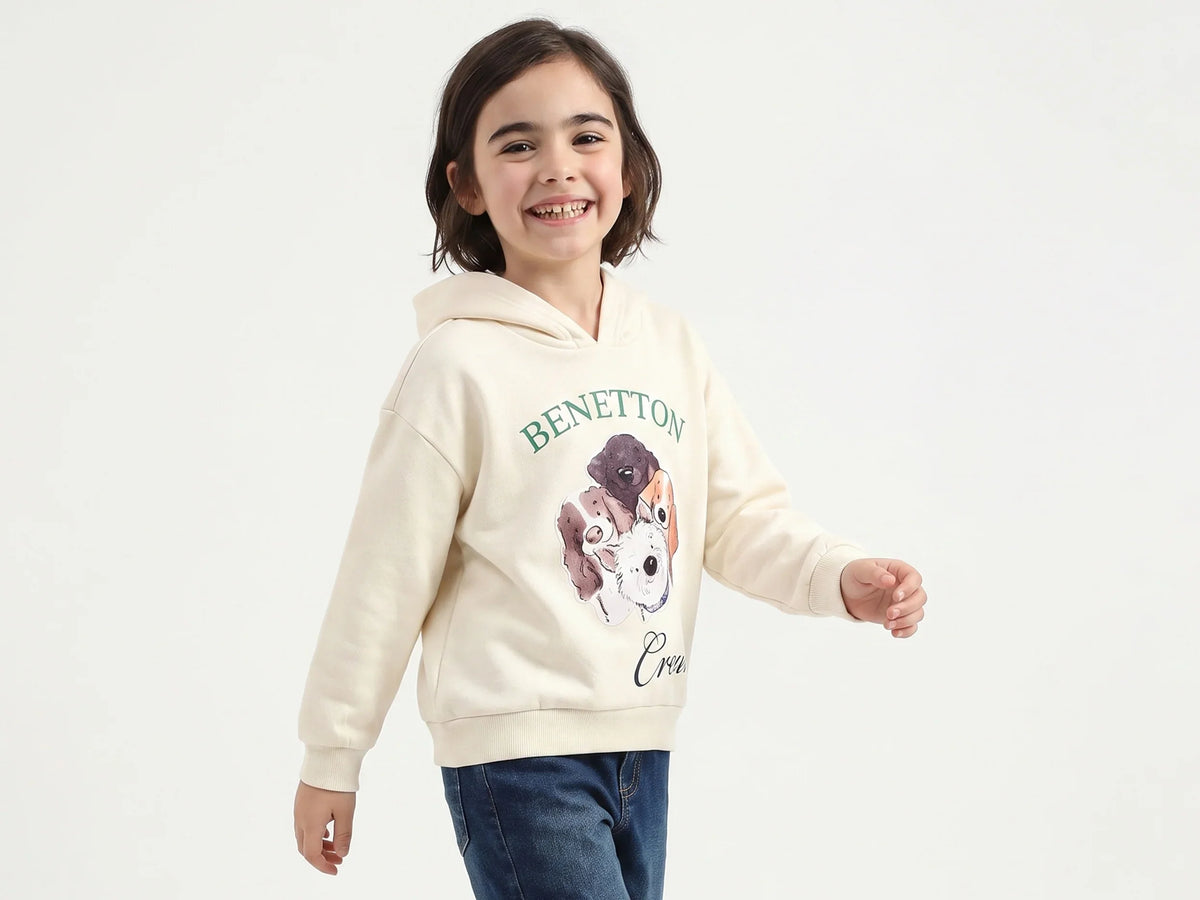 Girls Off White Cotton Knit Sweatshirt Essential