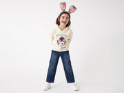 Girls Off White Cotton Blend Benetton Crew Dog Fur Applique Hoodie
