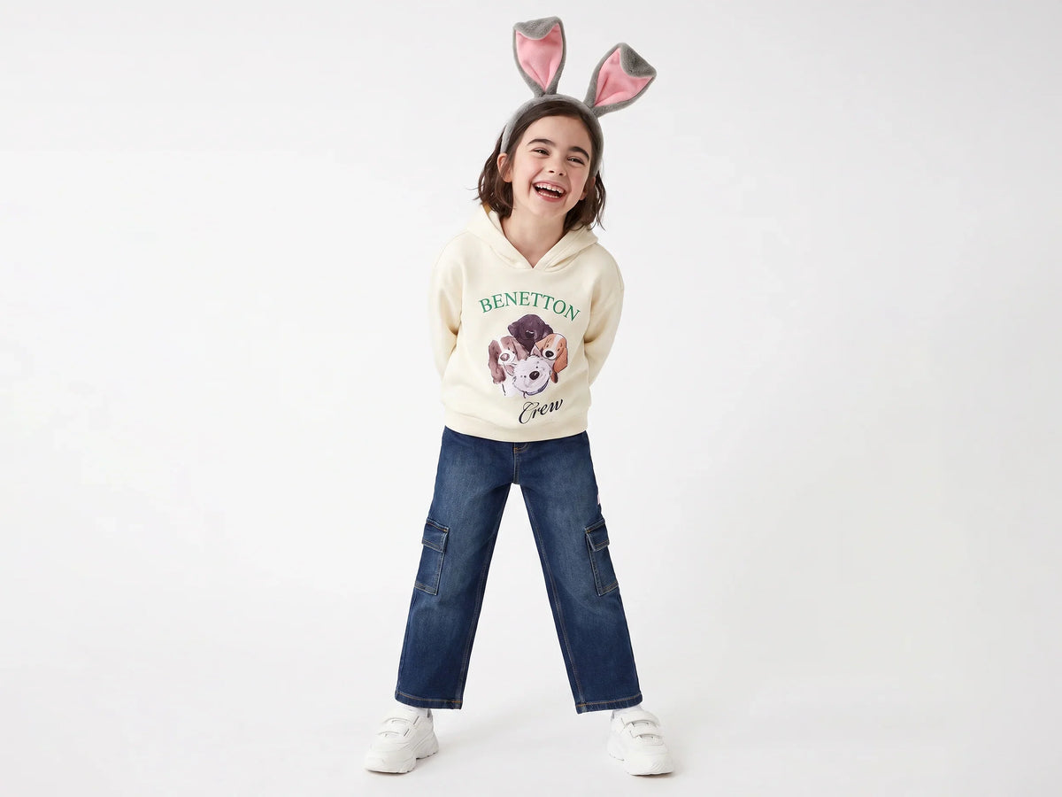Girls Off White Cotton Knit Sweatshirt Essential