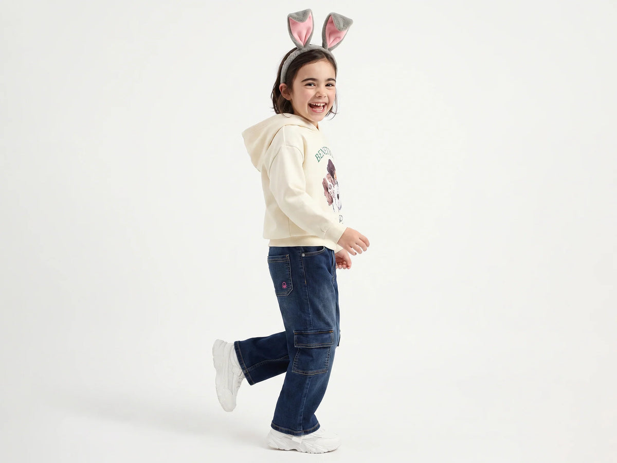 Girls Off White Cotton Knit Sweatshirt Essential