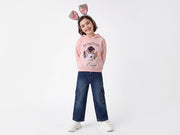 Girls Pink Cotton Blend Benetton Crew Dog Fur Applique Hoodie