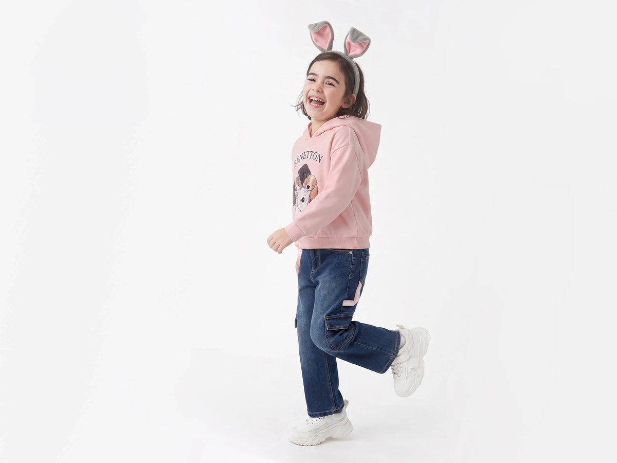 Girls Pink Cotton Knit Sweatshirt Essential