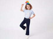 Girls Dark Wash Cotton Blend Core Bootcut Denim Trousers