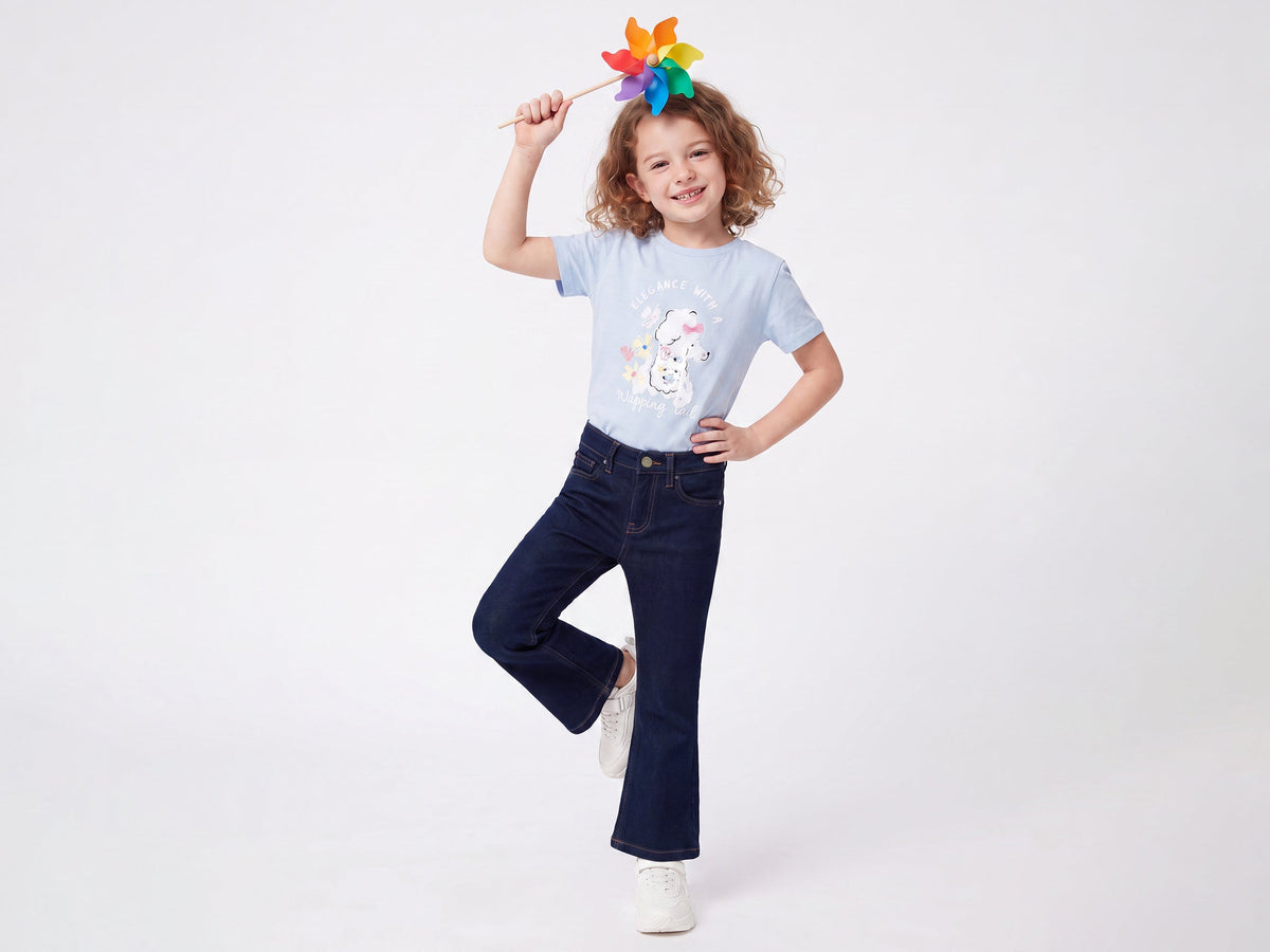 Girls Dark Wash Cotton Blend Core Bootcut Denim Trousers