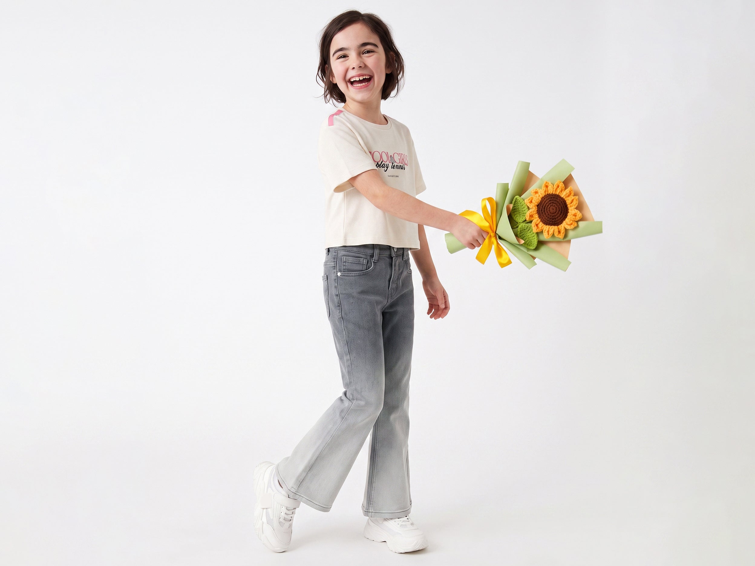 Girls Grey Cotton Blend Flare-Fit Ombre Wash Denim Trousers