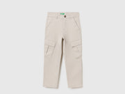 Boys Stone 100% Cotton Cargo Trousers with Diagonal Pockets