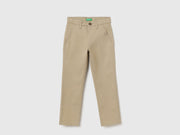 Boys Beige Basic Core Cotton Stretch Trousers
