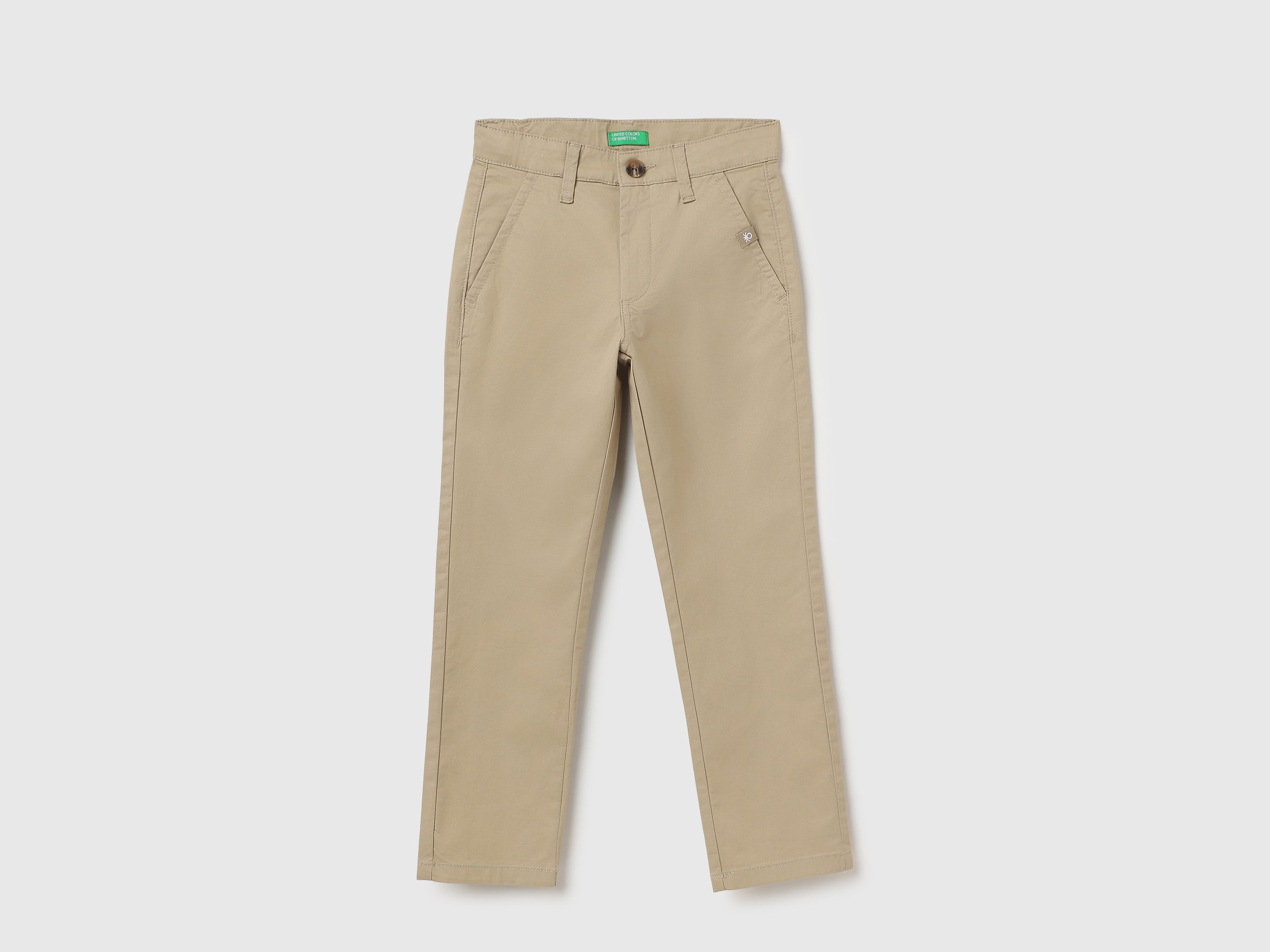 Boys Beige Basic Core Cotton Stretch Trousers