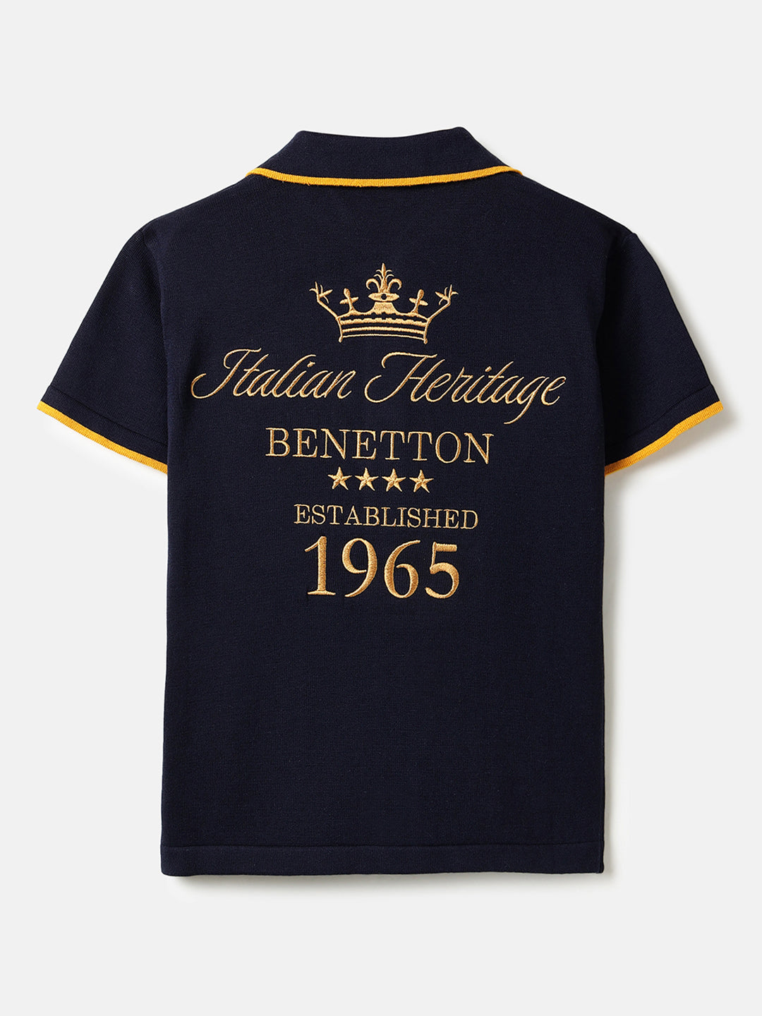 Boys Navy Jacquard Pattern Cotton Polo Neck Shirt with Short Sleeves