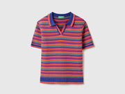 Girls Pure Cotton Striped Johny Collar Polo T-Shirt