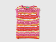 Girls Pink Cotton Patterned Sweater