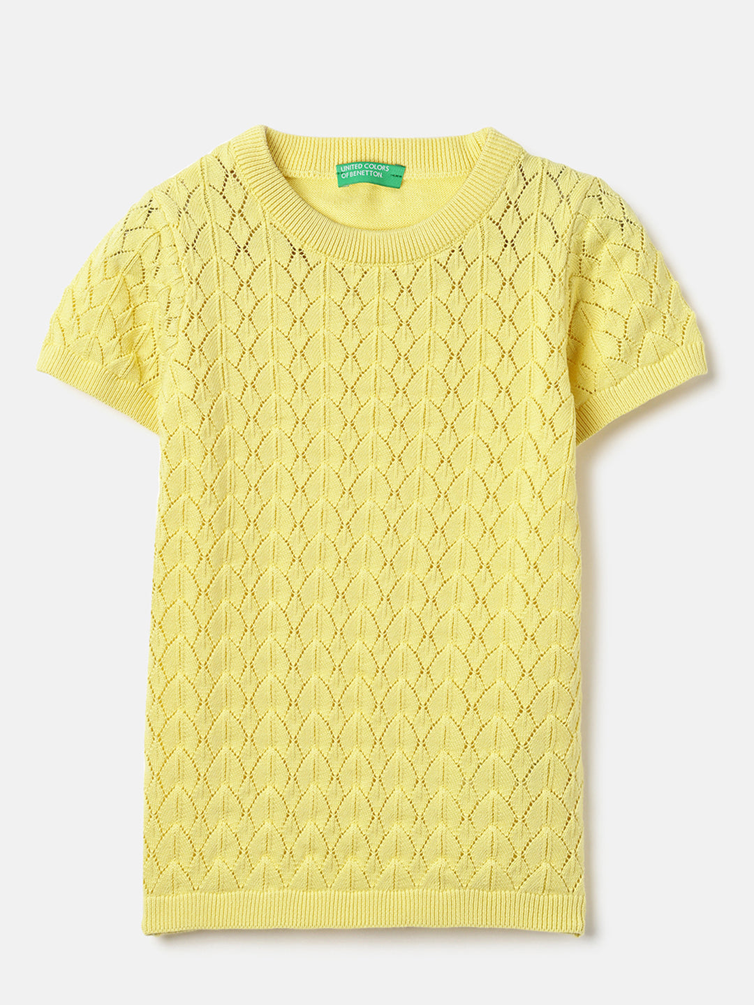 Girls Cream Yellow Cotton Pointelle Tee – Regular Fit