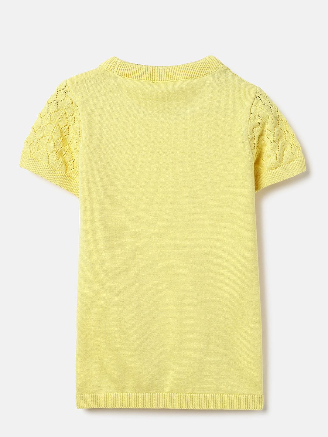 Girls Cream Yellow Cotton Pointelle Tee – Regular Fit