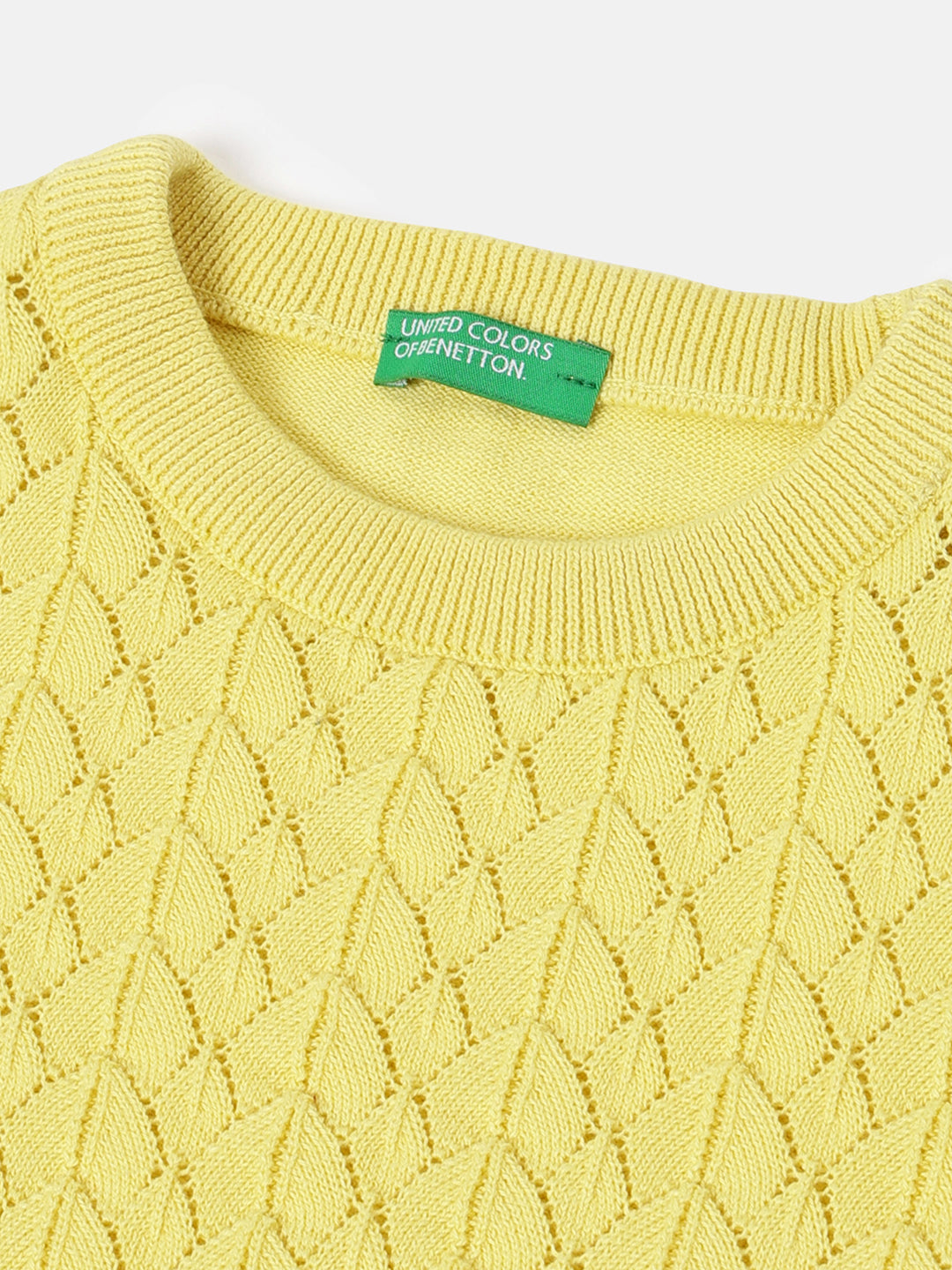 Girls Cream Yellow Cotton Pointelle Tee – Regular Fit