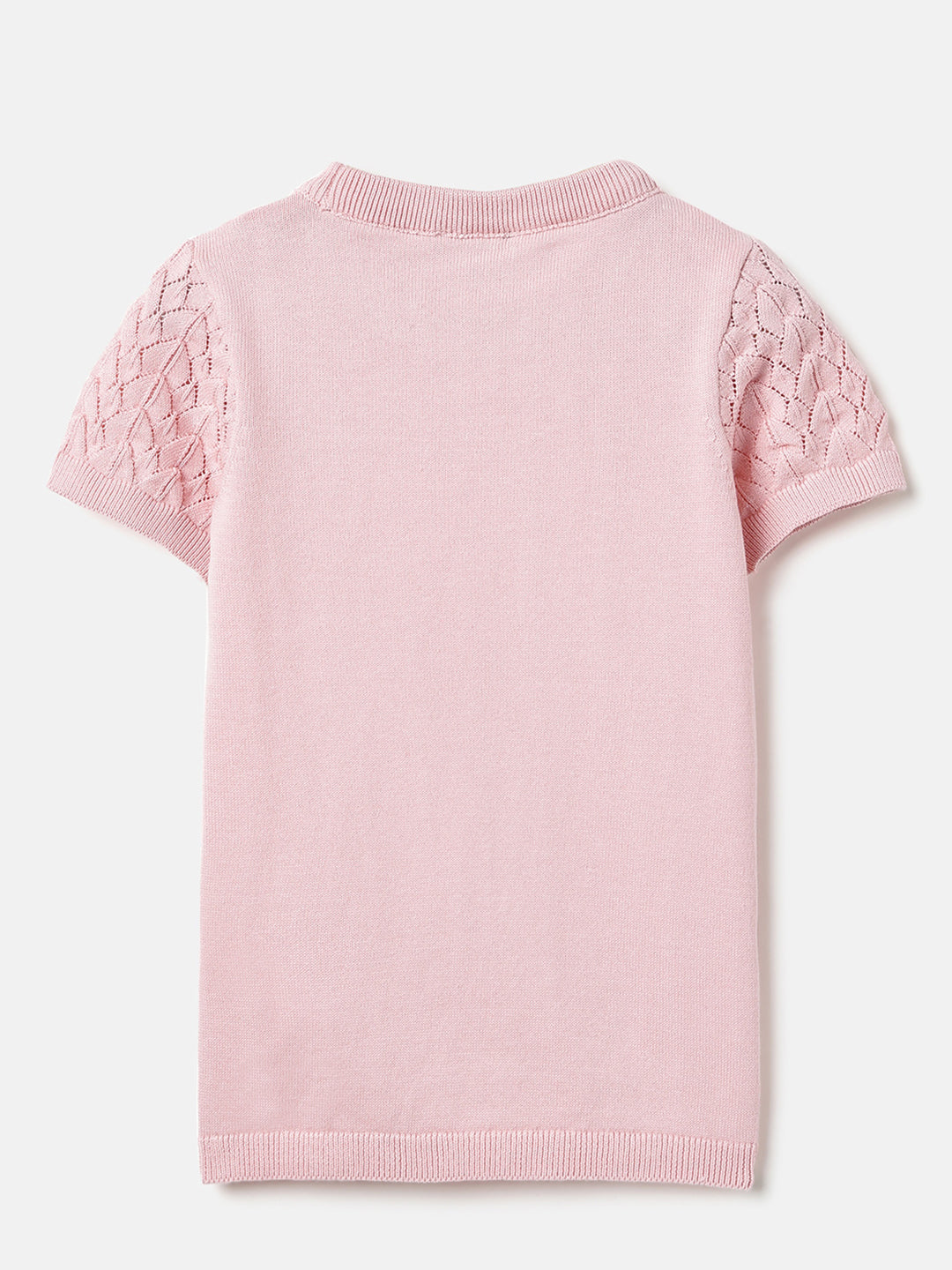 Girls Light Pink Cotton Pointelle Tee – Regular Fit