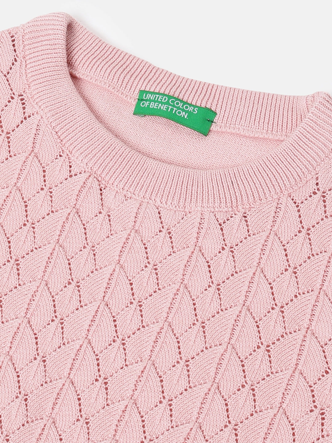 Girls Light Pink Cotton Pointelle Tee – Regular Fit