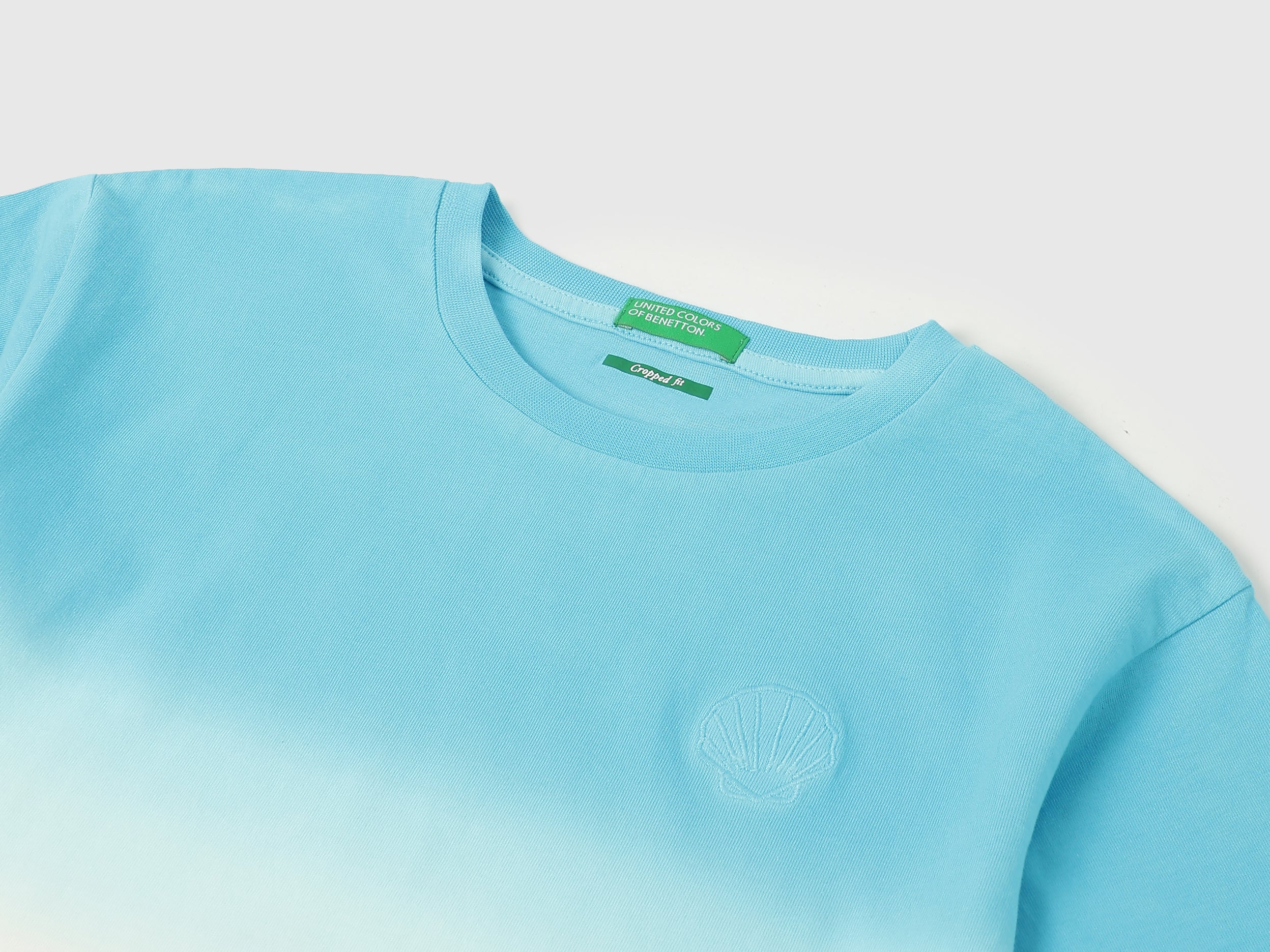 Girls Cotton Ombre Cropped Embroidered T-Shirt