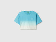Girls Cotton Ombre Cropped Embroidered T-Shirt