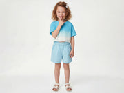 Girls Radiant Blue 100% Cotton Ombre Cropped T-Shirt with Embroidery