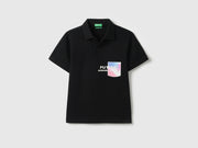 Boys Black Cotton Relaxed Fit Polo Shirt