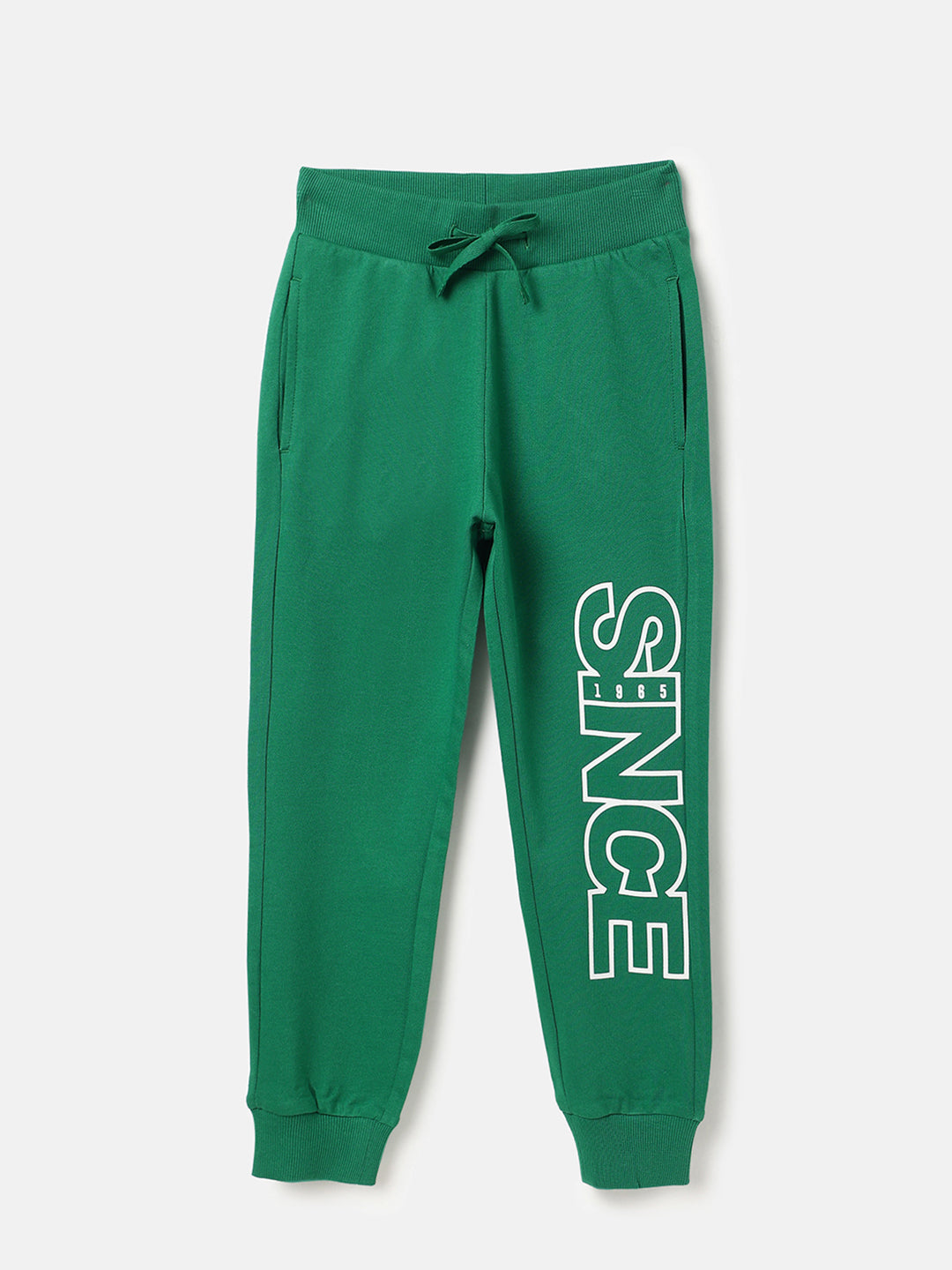 Boys Emerald Green Cotton Regular Fit Trackpants