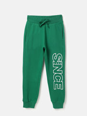 Boys Emerald Green Cotton Regular Fit Trackpants