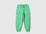 Girls Green Regular Fit Cotton Joggers Track Pants