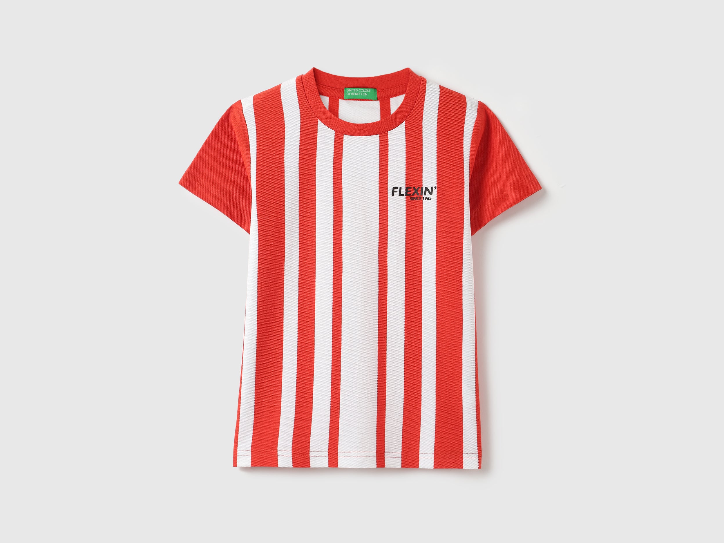 Boys Red Striped Cotton Regular Fit Graphic Pique T-Shirt