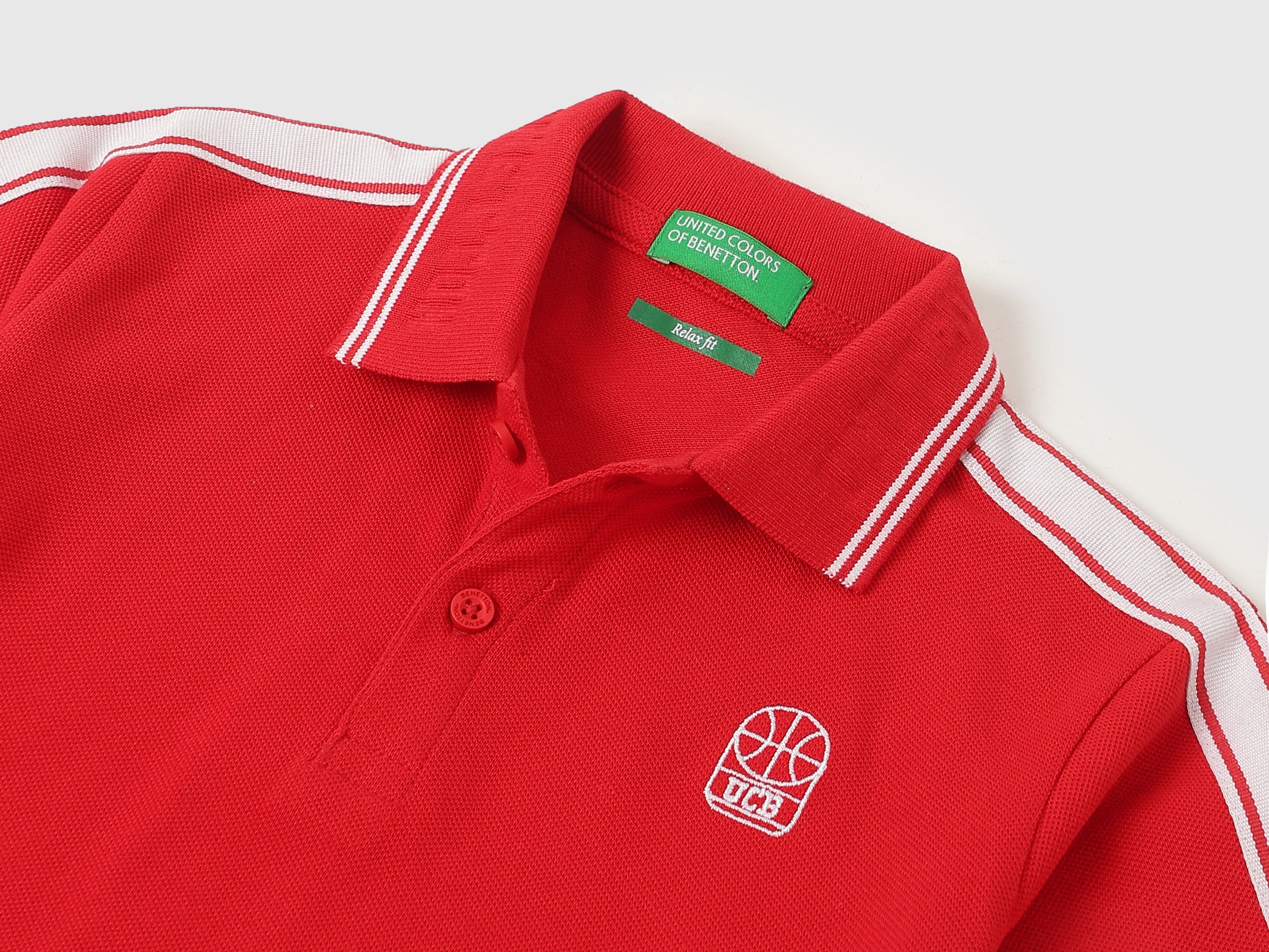 Boys Red Cotton Relaxed Fit Polo Shirt with Emboss Collar