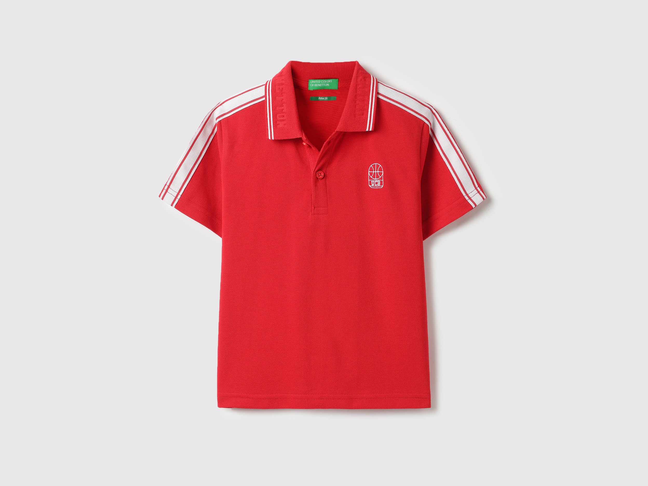 Boys Red Cotton Relaxed Fit Polo Shirt with Emboss Collar