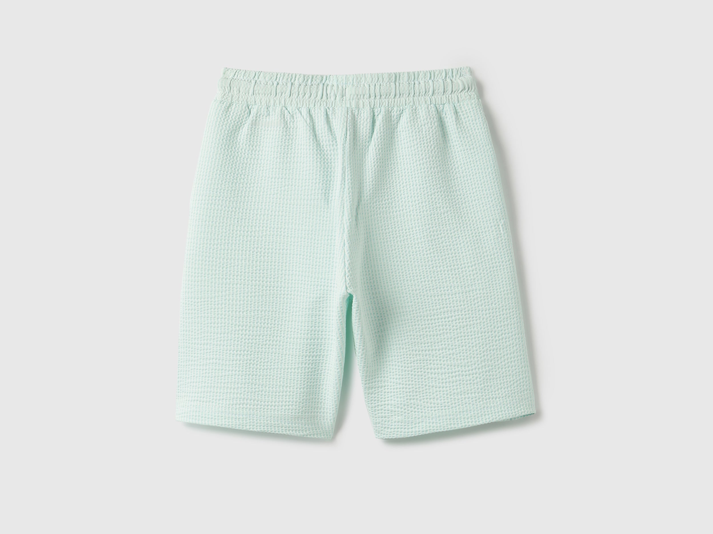 Boys Blue Patterned Cotton Regular Fit Seersucker Shorts