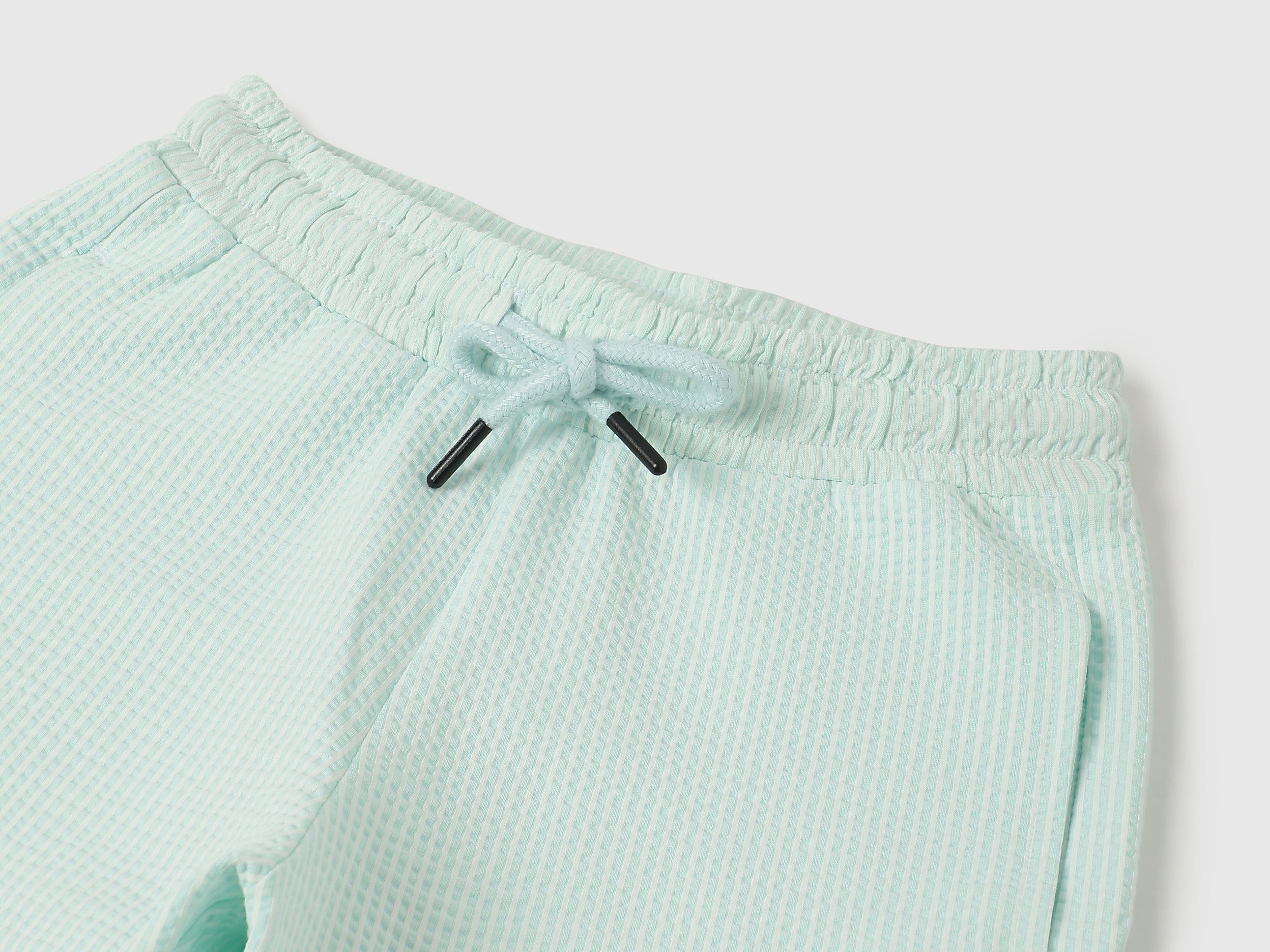 Boys Blue Patterned Cotton Regular Fit Seersucker Shorts