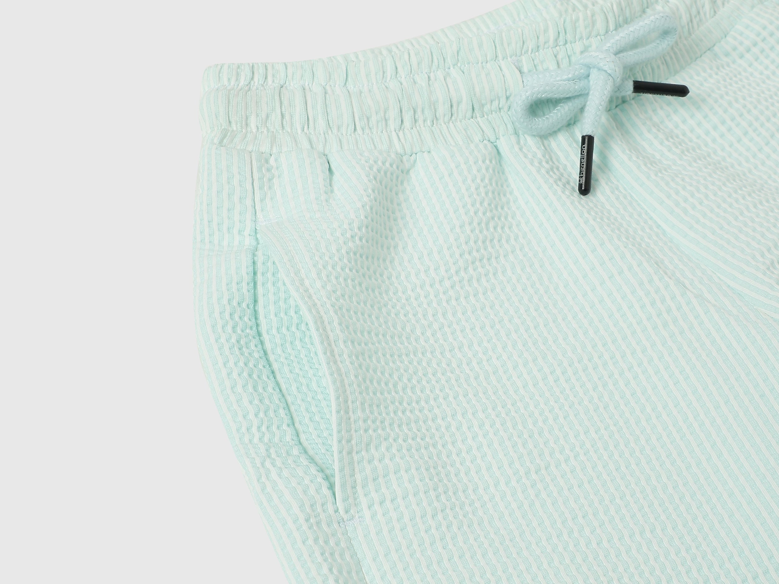 Boys Blue Patterned Cotton Regular Fit Seersucker Shorts