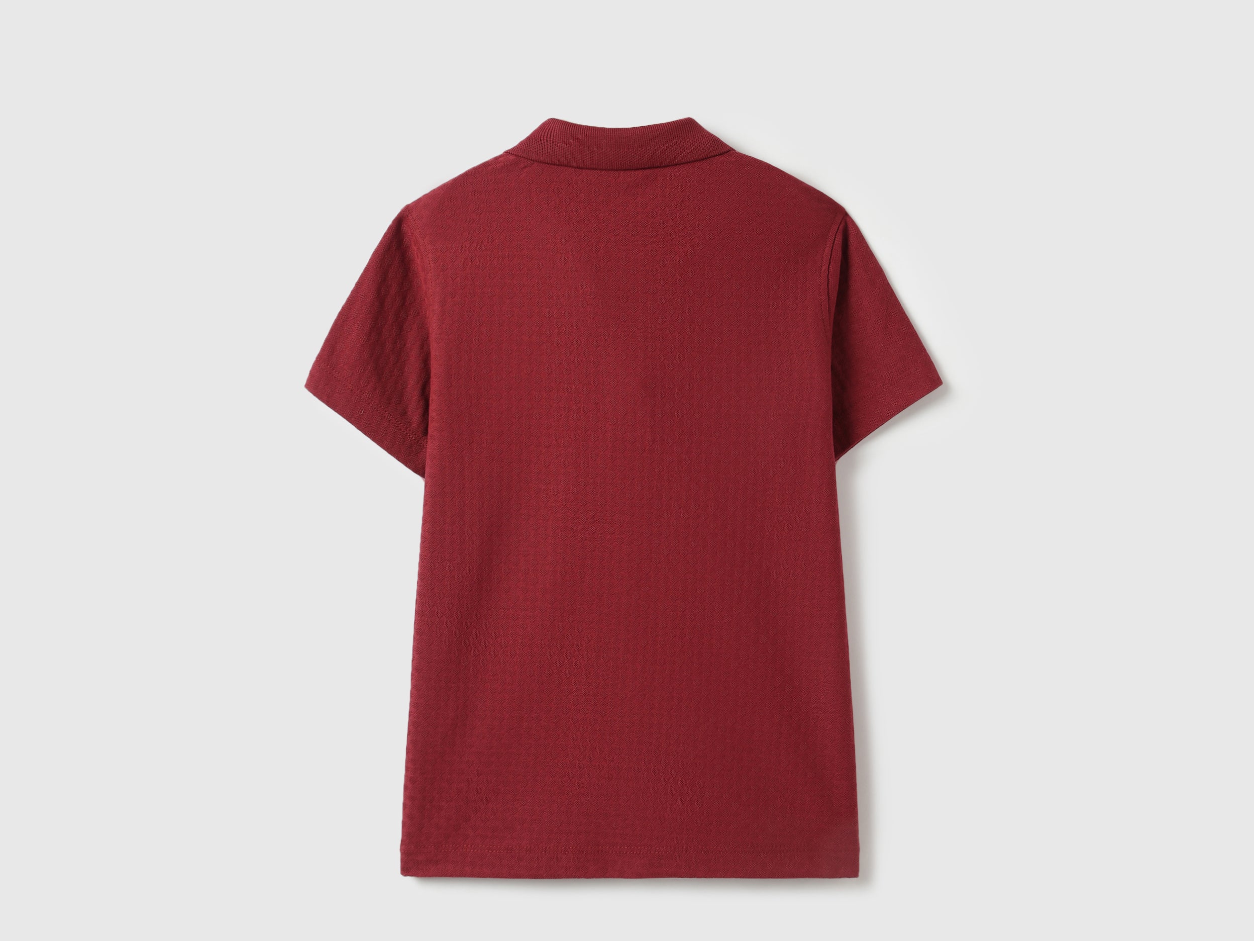 Boys Maroon Patterned Cotton Blend Regular Fit Polo Shirt with Snap Buttons