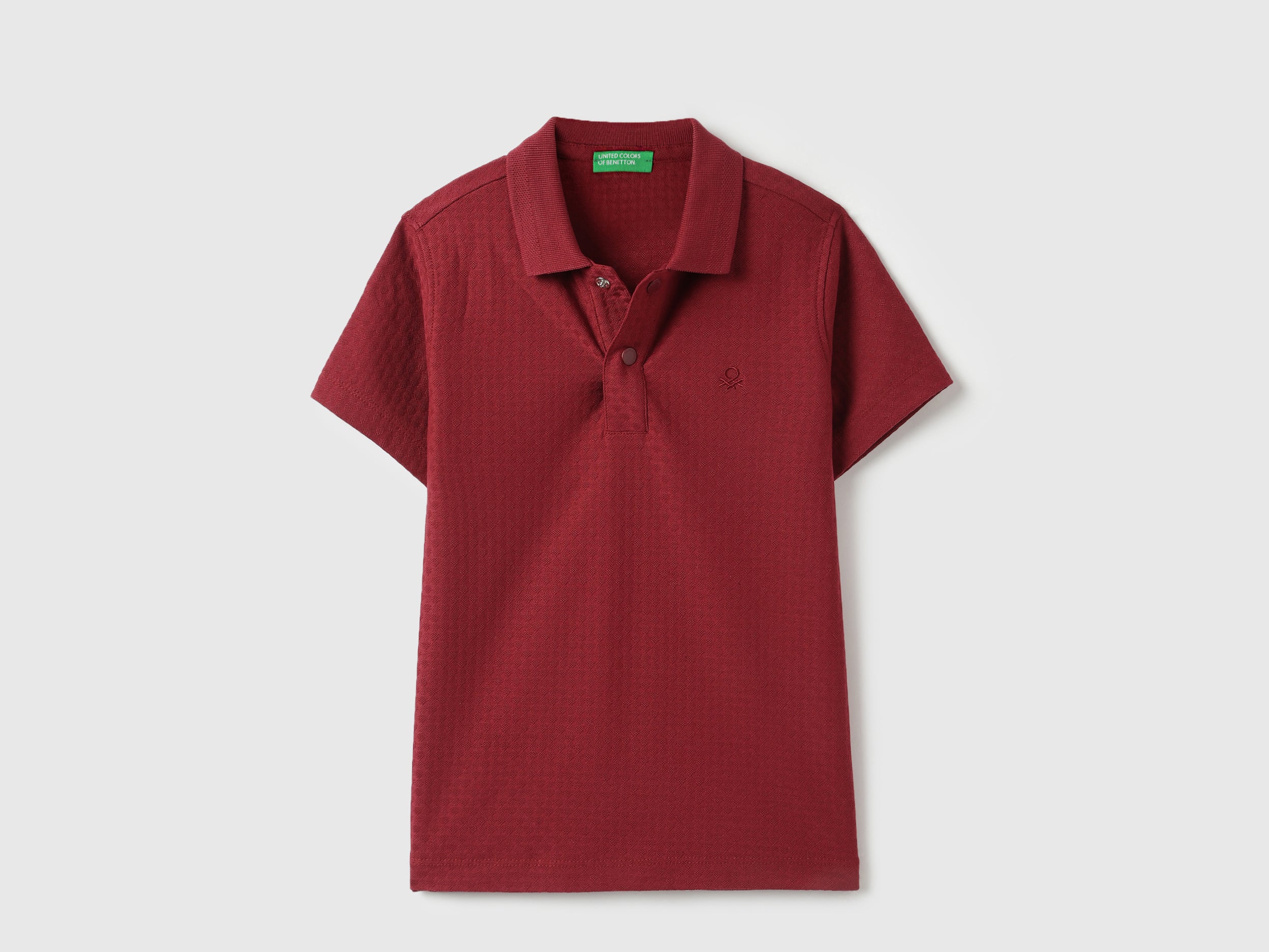 Boys Maroon Patterned Cotton Blend Regular Fit Polo Shirt with Snap Buttons