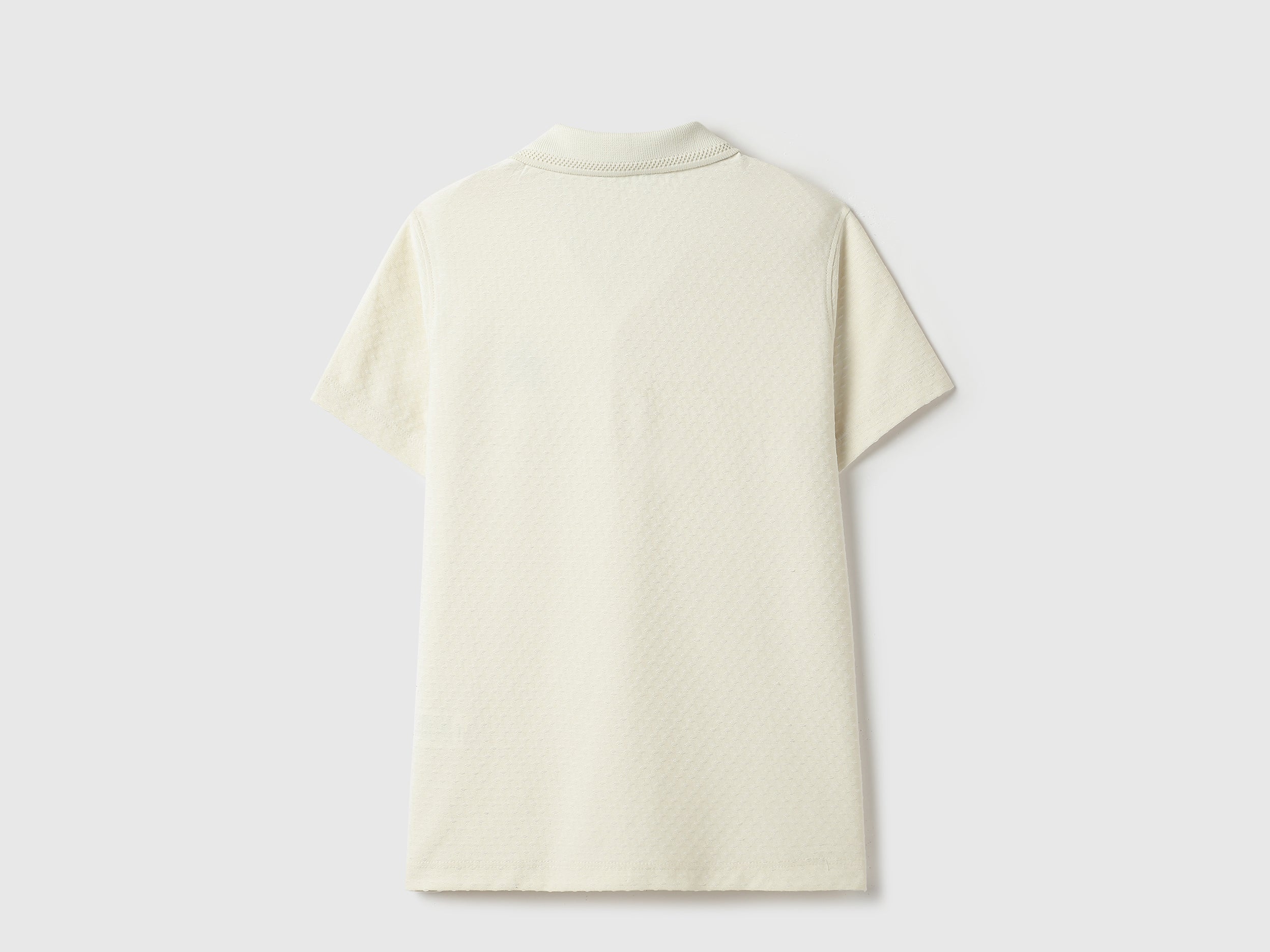 Boys Off White Patterned Cotton Blend Regular Fit Zipper Polo Shirt with Horse Embroidery