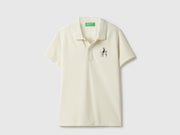 Boys Off White Patterned Cotton Blend Regular Fit Zipper Polo Shirt with Horse Embroidery
