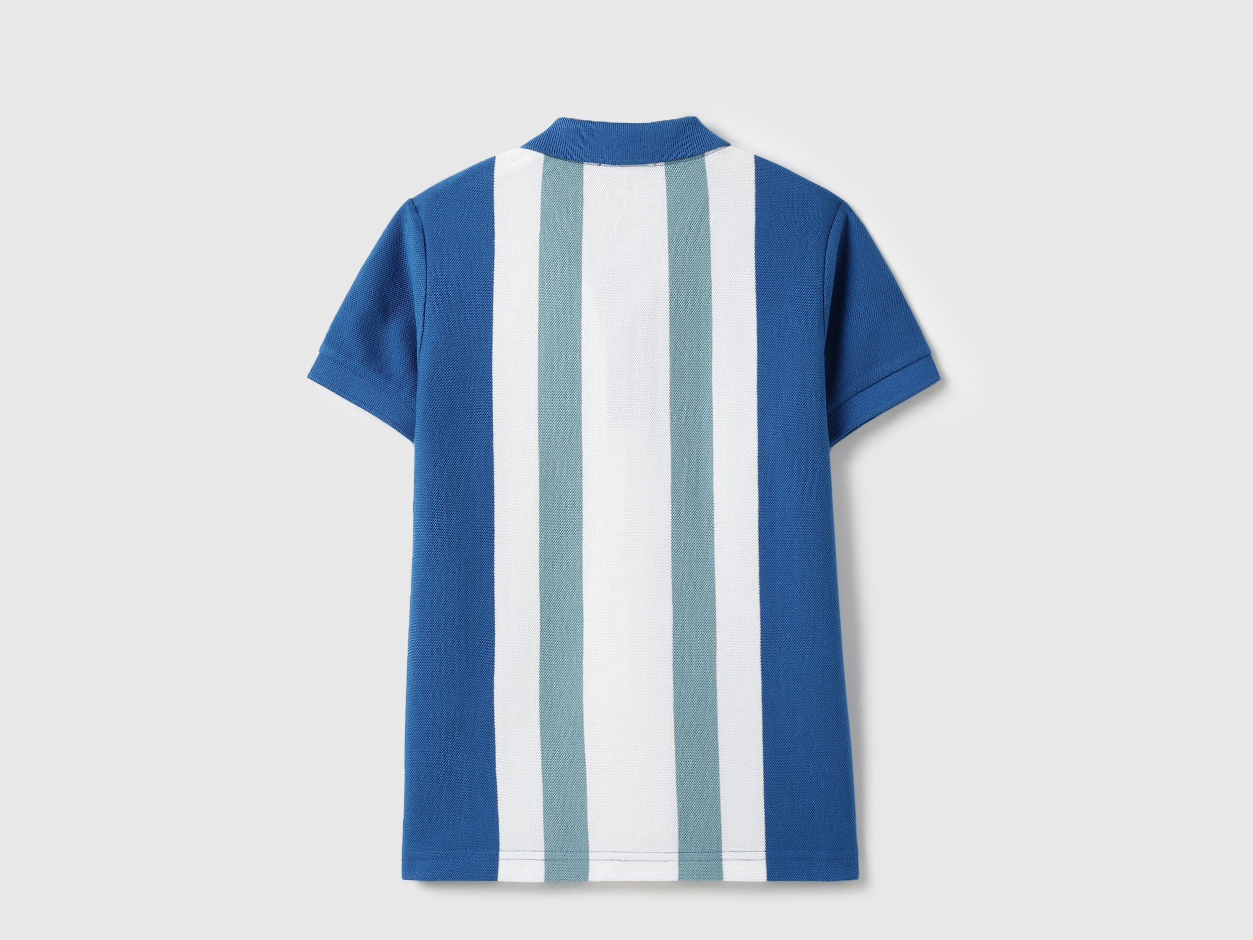 Boys Blue Stripe Cotton Regular Fit Vertical Knit Polo with Since Detail