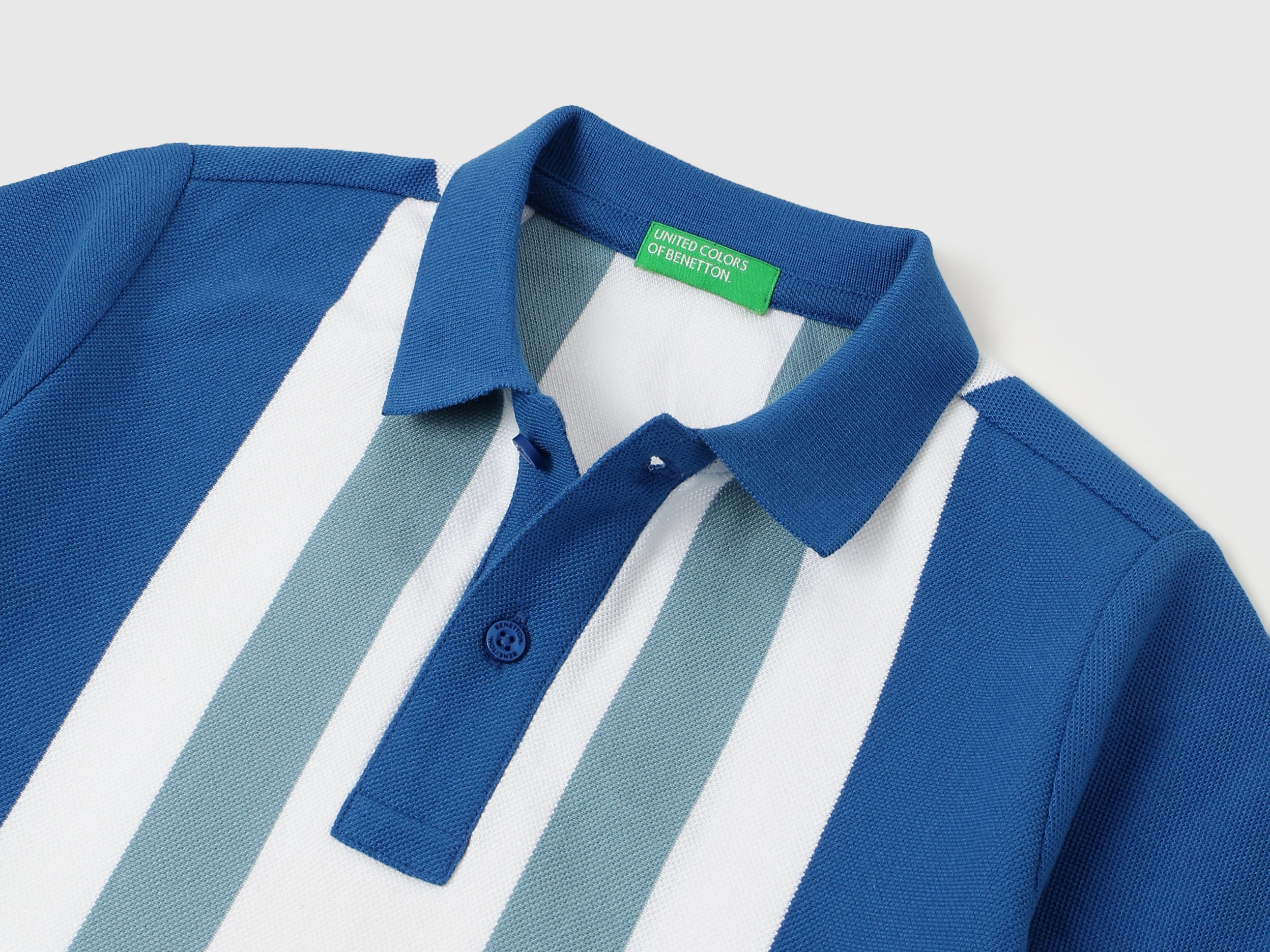 Boys Blue Stripe Cotton Regular Fit Vertical Knit Polo with Since Detail
