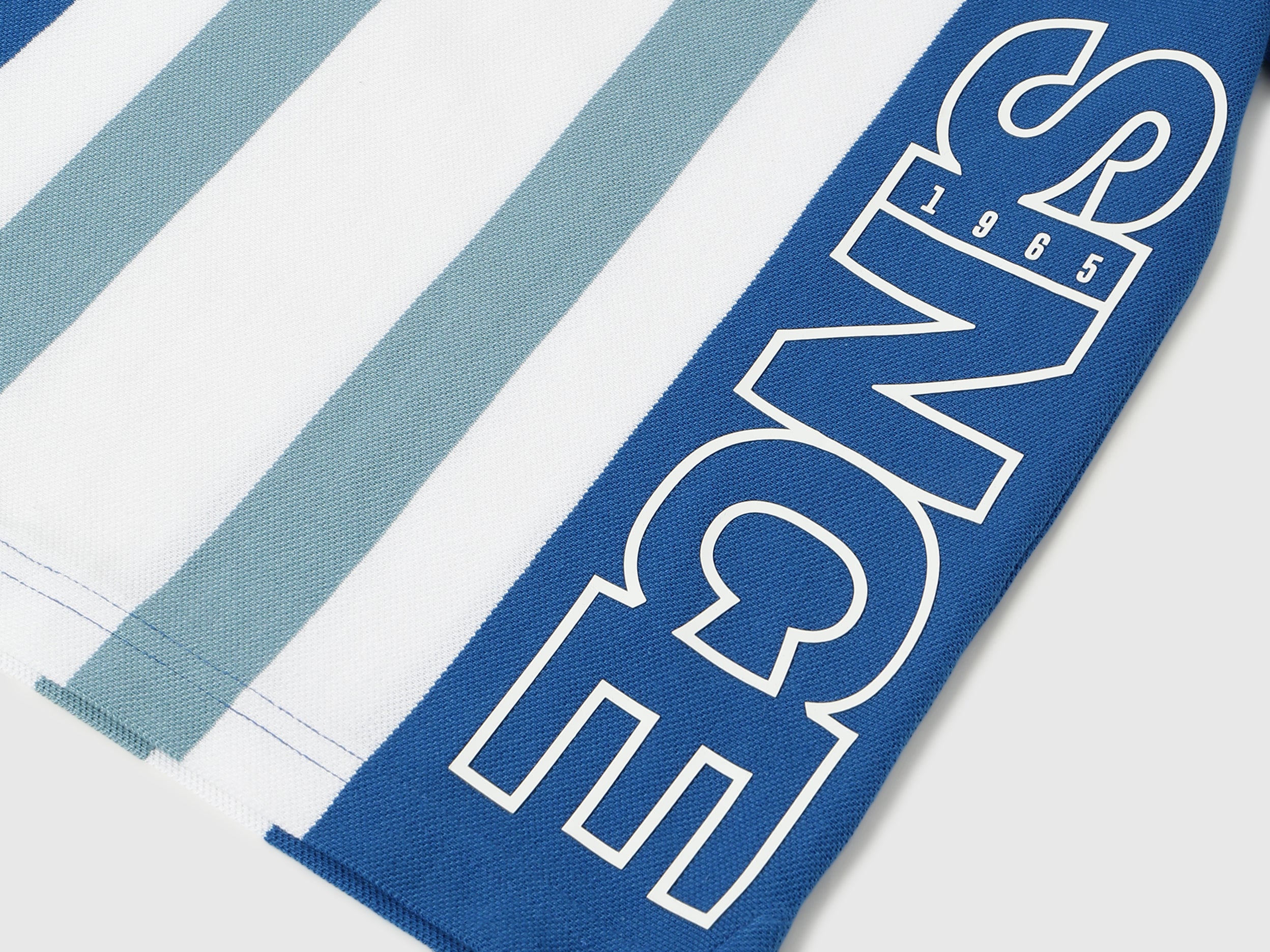 Boys Blue Stripe Cotton Regular Fit Vertical Knit Polo with Since Detail