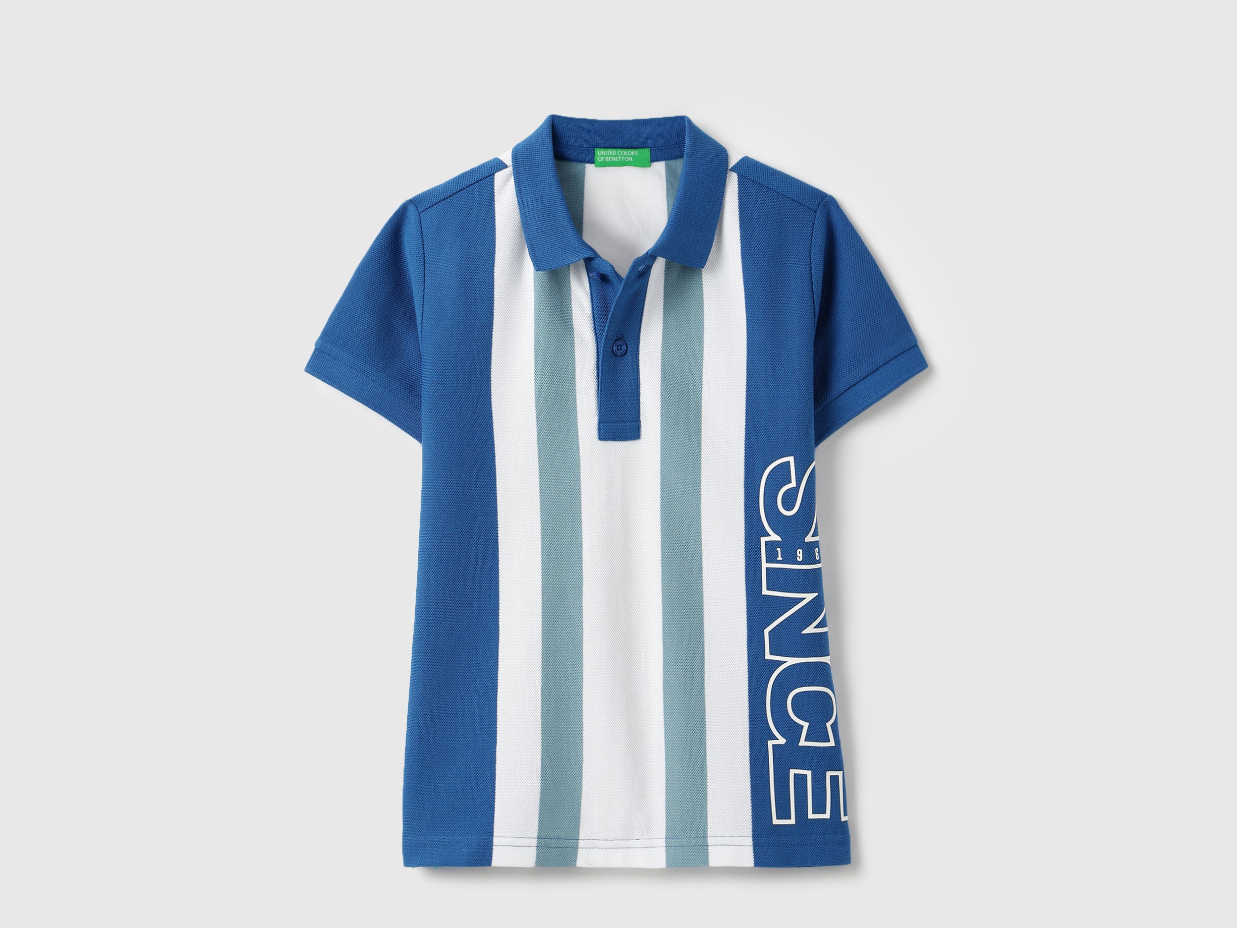 Boys Blue Stripe Cotton Regular Fit Vertical Knit Polo with Since Detail