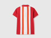 Boys Orange Striped Cotton Regular Fit Vertical Knit Polo Shirt