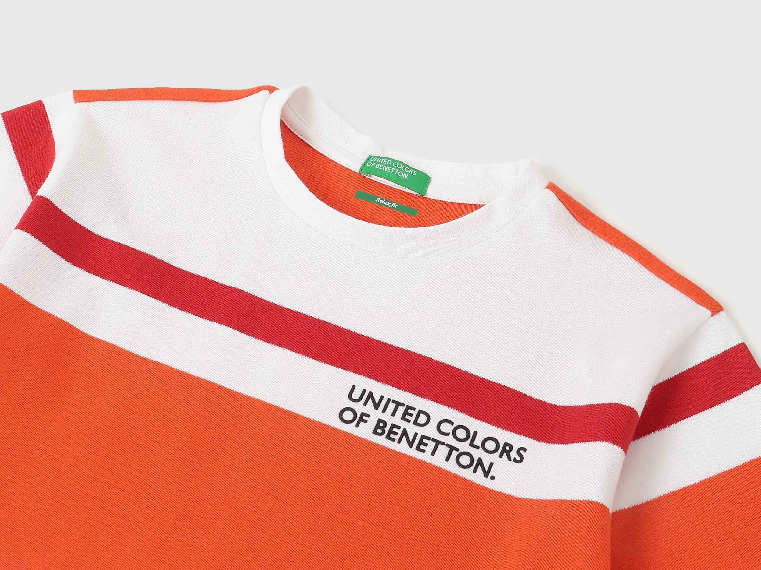 Boys Red Cotton Relaxed Fit Striped T Shirt with Back Print