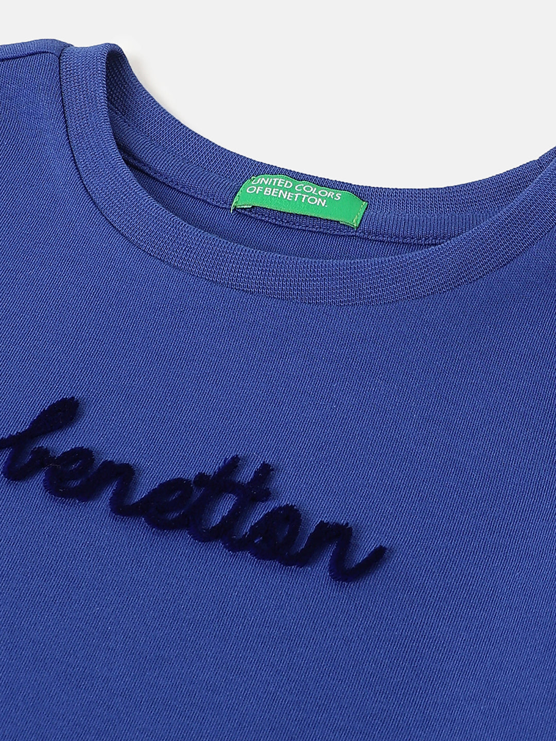 Girls Cobalt Cotton Cropped Interlock T-Shirt
