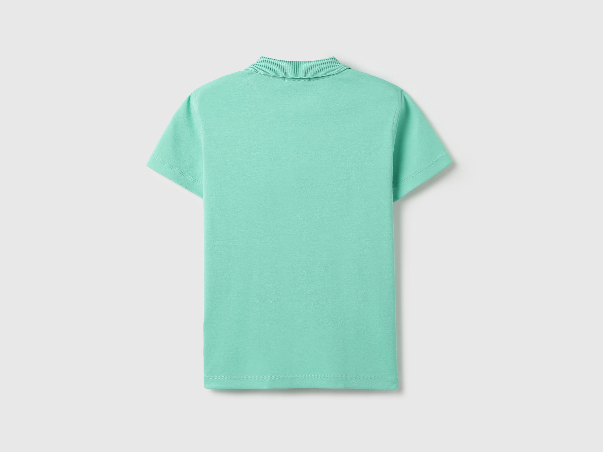 Boys Aqua Cotton Polo Shirt with Jacquard Collar