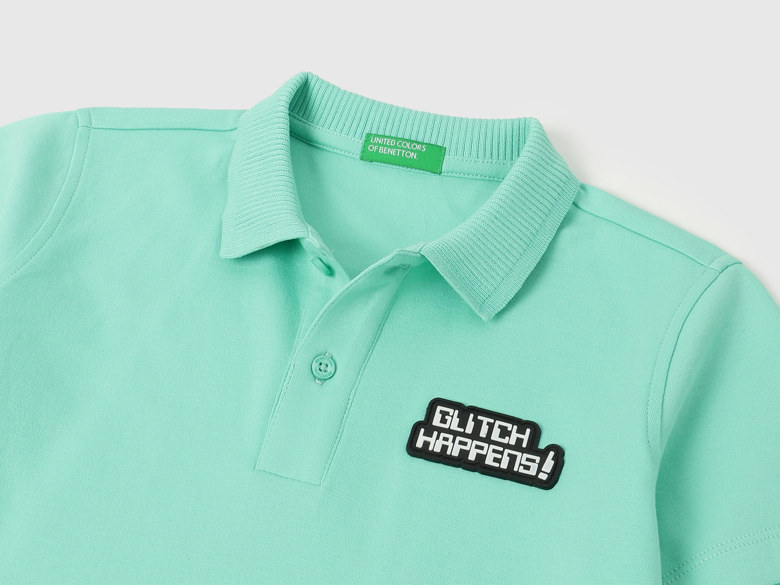 Boys Aqua Cotton Polo Shirt with Jacquard Collar
